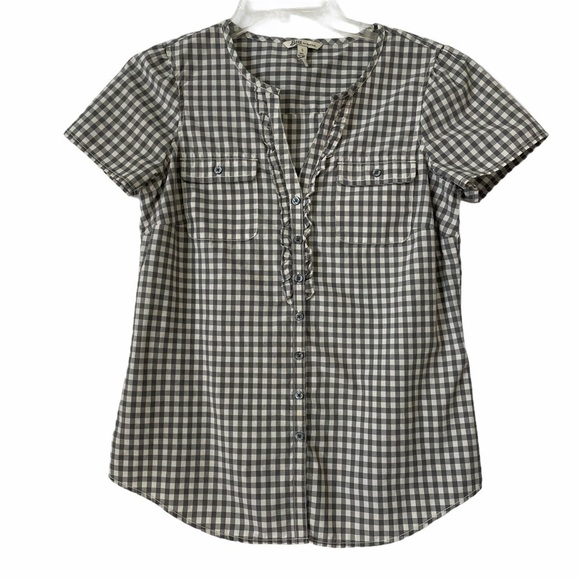 Bass Gray & White Gingham Button Up Top - Picture 1 of 5